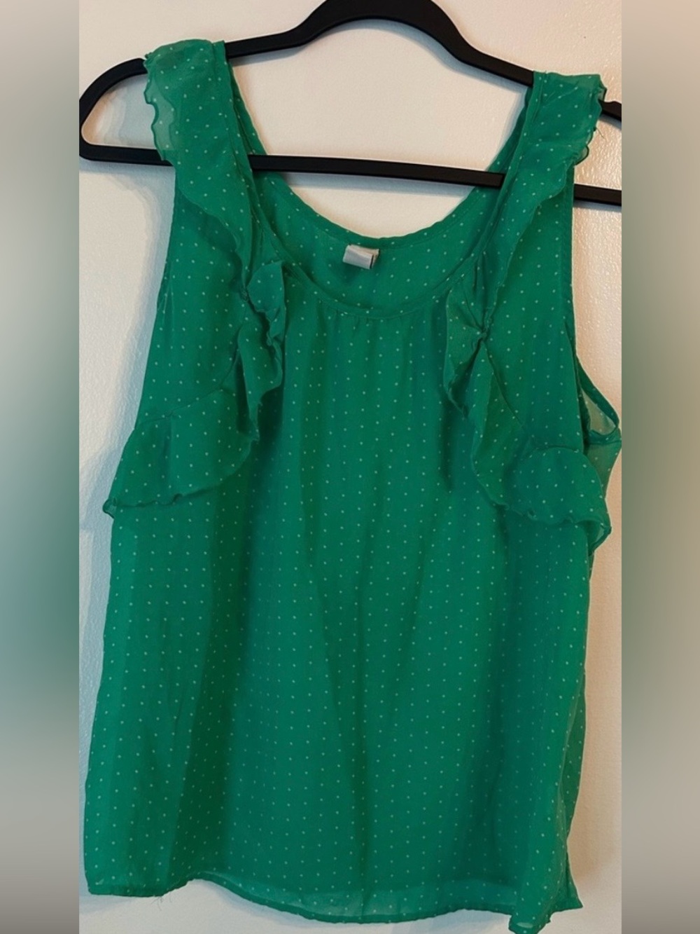 Old Navy Emerald Green Ruffle Tank with Dots Size Large